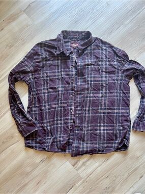 Alesbury Men Plaid Flannel Button Down Shirt XXL Purple Brown Long Sleeve Cargo